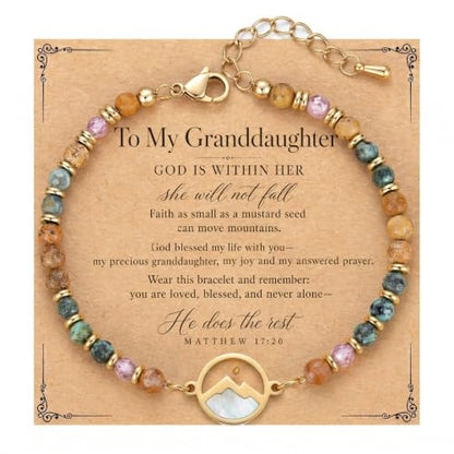 Gold Mustard Seed Bracelet for Teen Girls and Women, Faith Can Move Mountains Christian Jewelry, Inspirational Religious Gift for Her - color: Granddaughter