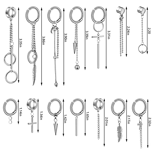 ONESING 20-25 Pcs Clip On Earrings for Men - Dangle Hoop Sterling Non Pierced Fake Piercings - Stainless Steel Silver - color: Silver-20pcs