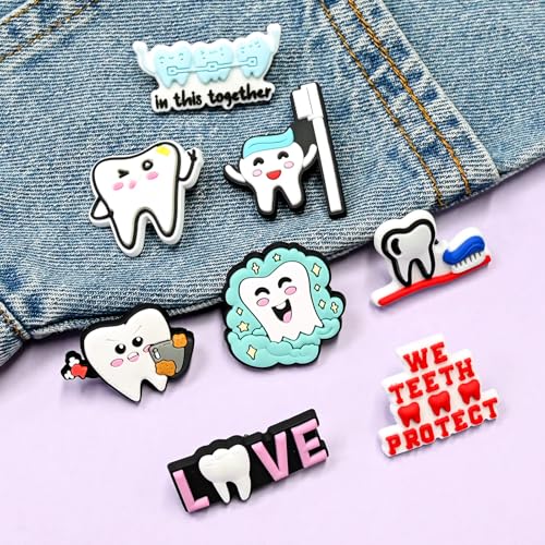 Cute Pins Bulk, Funny Lapel Badge Pins Rubber Brooch Pins for Backpacks, Hats, Bags - style: Tooth-20PCS