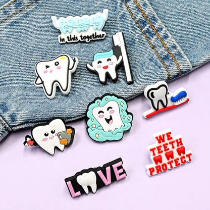 Cute Pins Bulk, Funny Lapel Badge Pins Rubber Brooch Pins for Backpacks, Hats, Bags - style: Tooth-20PCS