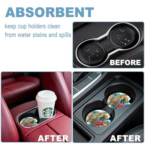 Ceramic Car Cup Holder Coasters Set of 2, 2.56 in Blue Turtle - color: Blue Turtle