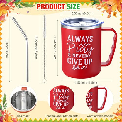 Patelai 18 Pcs 17 oz Christian Coffee Mugs for Woman with Lid Straw Include 6 Religious Bible Verse Tumbler Silicone Bracelet for Spanish Friend Men Women Christmas Halloween Party Favor(Bright) - style: Bright