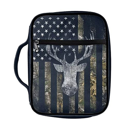 Suobstales Deer Bible Covers for Women Men Bible Case Camo American Flag Bible Bag Bible Accessories with Handle and Zippered Pocket Bible Tote Bag for Kids - color: Deer American Flag