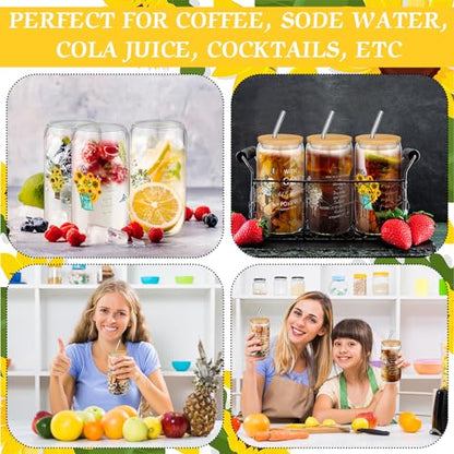 Maxcheck 6 Set Christian Gift Faith Floral Glass Cups with Lids and Straws - style: Floral