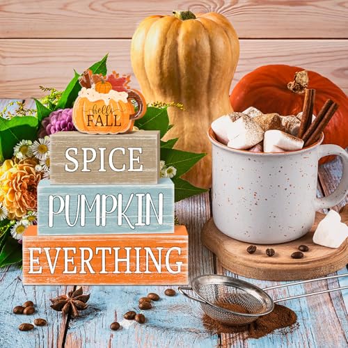 Britimes Fall Pumpkin Tiered Tray Decor Set, 4 Pack, Wooden - style: Pumpkin Spice
