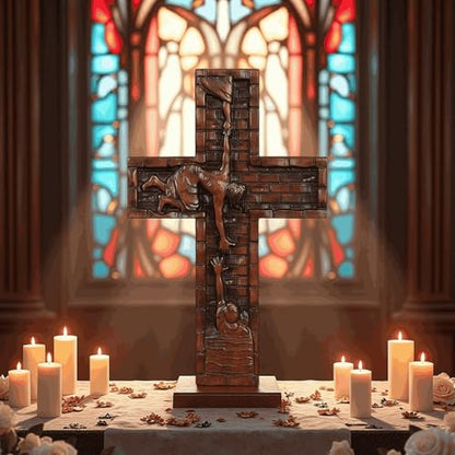 Texphw Wood Cross - Christian Hanging Wall Mantel Decor with Blessed Jesus Design Enrich Your Home Prayer Room or Church with Religious Art Gifts Ideal for Christmas Table Decor and Wall Art, 15in - size: 15"L x 9.5"W