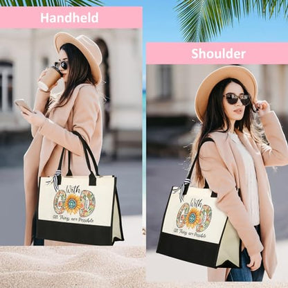 Tecanne Christian Gifts for Women, Canvas Tote Bag with Makeup Bag - color: Christian Gifts