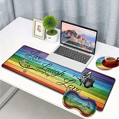 3 Piece Mouse Pad Set with Stitched Edge Large Anti-Slip Mouse Pad Desk Pad Keyboard Pad + Wrist Rest Pad + Coaster, Memory Foam Wrist Rest for Office/Home, Glitter Quote Live Laugh Love - color: HTT-H3-Mouse 010