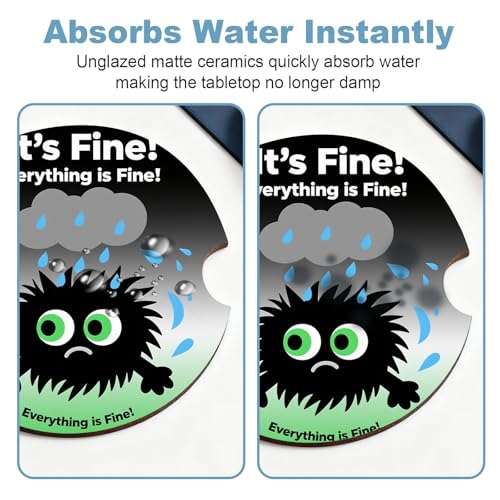 Ceramic Car Cup Holder Coasters Set of 2, 2.56 in Little Monster - color: Rainy Day Little Monster