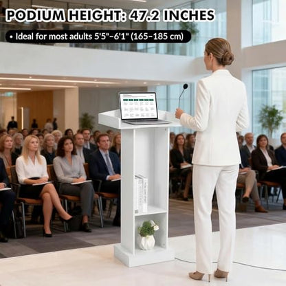Podium Stand for Lectern Presentation Church Classroom, White Pulpit with Wooden Heavy Base, Podium for Lecture, Wedding Speech - color: White-elegant