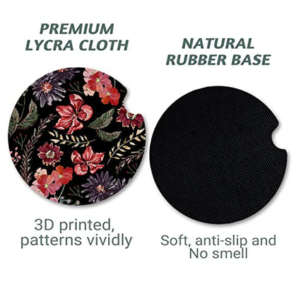Yonlevres Car Coasters for Cup Holders, Boho Red Floral 2 Pack - color: Boho