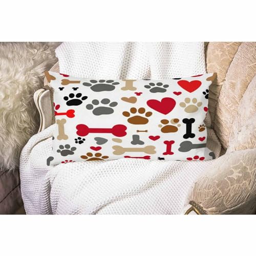 Smooffly Dogs Paws and Bones Cotton Linen Throw Lumbar Waist Pillow Case Cushion Cover Home Office Decorative Rectangle 12 X 20 Inches - color: Md025