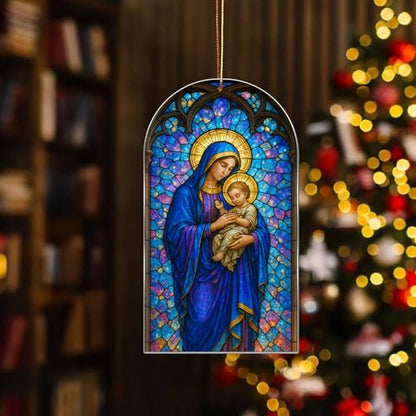 Stained Glass Nativity Ornament – Holy Family Christmas Ornament 2025, Flat Acrylic Sun Catcher, Religious Christian Tree Decoration, Catholic Gift for Mom Dad Family
