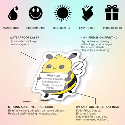 BEATRI Positive Bee Stickers 50Pcs Waterproof Vinyl Bee Decorations - color: Bee Stickers