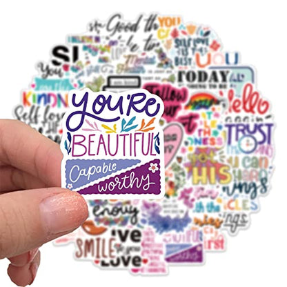 52Pcs Colorful Motivational Stickers, Inspirational Positive Affirmation Vinyl Decals, Waterproof Aesthetic Quote Stickers for Water Bottle, Laptop, Scrapbook, Journal, Diaries, Teens, Girls - color: Inspirational Sticker-4