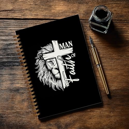 Christian Notebook Journal - Man of Faith Christian Gifts for Women, Inspirational Bible Journal Notebooks for Note Taking, Bible Study, Prayer & Church Notes, A5 Spiral Notebook (Man of Faith-Black) - color: Man of Faith-Black