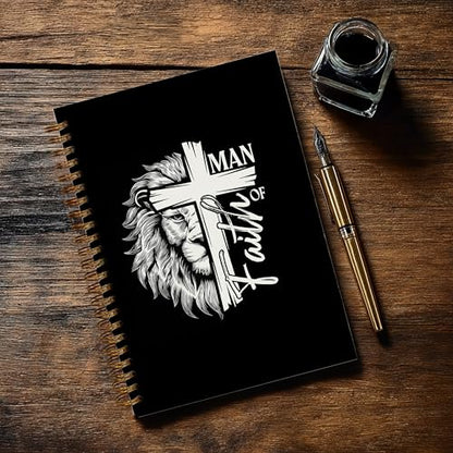 Christian Notebook Journal - Man of Faith Christian Gifts for Women, Inspirational Bible Journal Notebooks for Note Taking, Bible Study, Prayer & Church Notes, A5 Spiral Notebook (Man of Faith-Black) - color: Man of Faith-Black