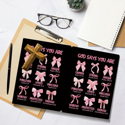 LIANGW Christian Prayer Journal Pink Bow Notebook Gifts for Teen Girls Kids - color: God Says You Are - Black