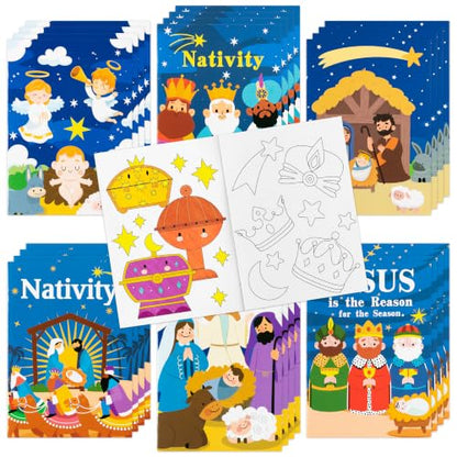 Dvbonike 24Pcs Nativity Coloring Books Christmas Christian Color-in Pages - color: H-Nativity Style ②