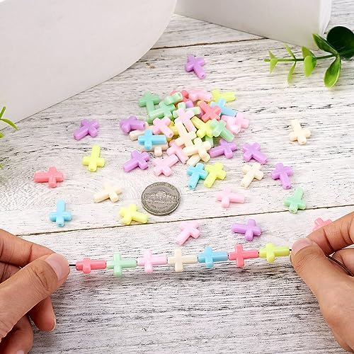 FASHEWELRY 100Pcs Candy Color Acrylic Crosses Spacer Mixed Color Crucifix Loose Cute Beads Bulk for Bracelet Necklace Jewelry Making - color: Cross Beads, 17x12.5x5mm