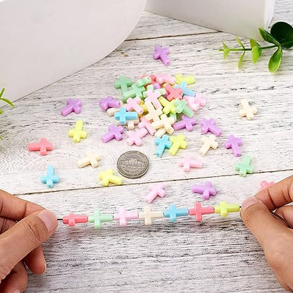 FASHEWELRY 100Pcs Candy Color Acrylic Crosses Spacer Mixed Color Crucifix Loose Cute Beads Bulk for Bracelet Necklace Jewelry Making - color: Cross Beads, 17x12.5x5mm