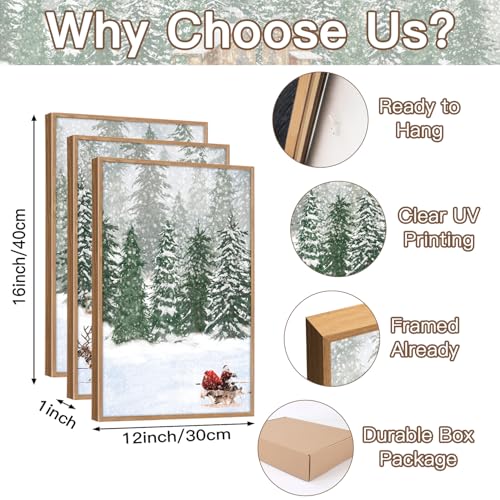 CHDITB 3 Pcs Santa Reindeer Sleigh Framed Canvas Wall Art 12x16 Inch - color: Santa Claus Reindeer Sleigh, size: 12"L x 16"W