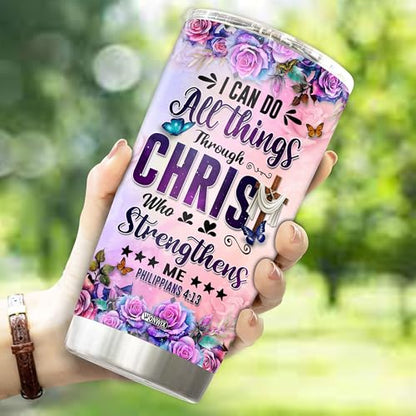 Personalized Christian Tumbler Gifts for Women Travel Cup Coffee Mug Insulated Stainless Steel 20oz With Lid Water Bottle Bible Religious Gift for Christians Mom - color: CHRISTIAN