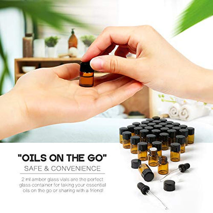 2ml Essential Oil Bottles 36Pcs Mini Oil Bottles with Transfer Droppers - color: Amber