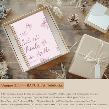 Pink Coquette Bow Christian Spiral Notebooks, With God All Things are Possible Bible Journaling Notebook, Religious Prayer Journal for Woman, Church Notes Notebook, 5.5x8.3 Inches - color: Pink God Bow
