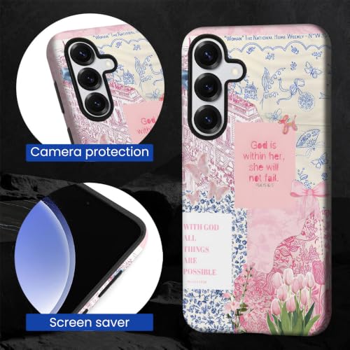 Compatible with Samsung Galaxy S25,2-in-1 Frosted Phone Cover Shockproof Case - Bible Verse Pink Tulip Flowers - color: Bible Verse Pink Tulip Flowers, size: Samsung Galaxy S25
