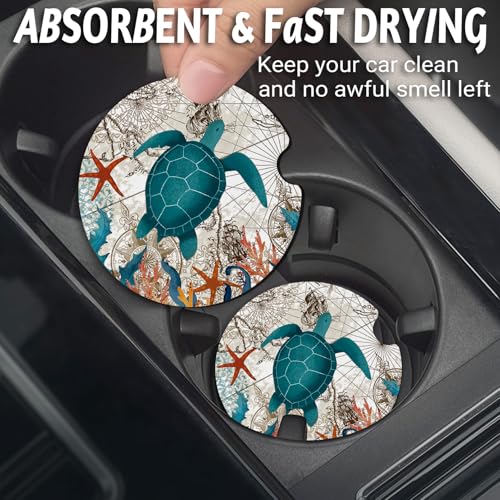 Yonlevres Car Coasters for Cup Holders，Sea Turtle 2.75" 2 Pack - color: Sea Turtle