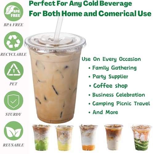 Artpreti 25 Sets 20 oz Clear Plastic Cups with Lids and STRAWS, Disposable Cups for Iced Coffee, Smoothie, Milkshake, Cold Drinks - size: 20 oz - With Lid