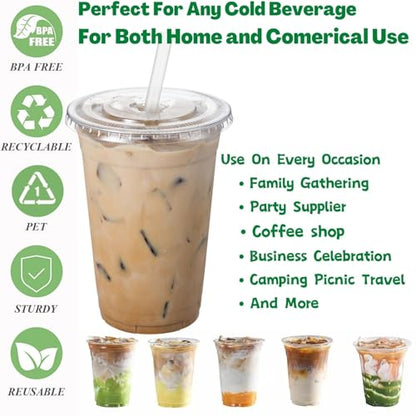 Artpreti 25 Sets 20 oz Clear Plastic Cups with Lids and STRAWS, Disposable Cups for Iced Coffee, Smoothie, Milkshake, Cold Drinks - size: 20 oz - With Lid