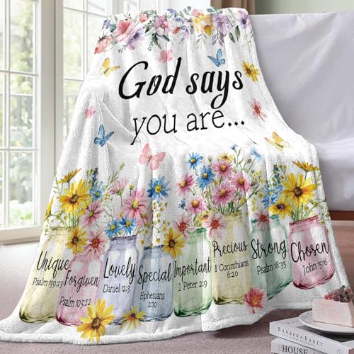 Christian Gifts Flannel Throw Blanket, Inspirational Religious Floral