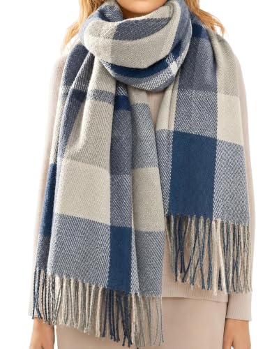 Loritta Winter Scarf for Women, Long Plaid Shawl Wraps Scarves Gifts - color: F-blue Grey Lattice