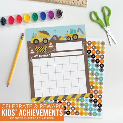 Sticker Chart for Kids Behavior at Home and Back to School Reward Charts - color: Construction