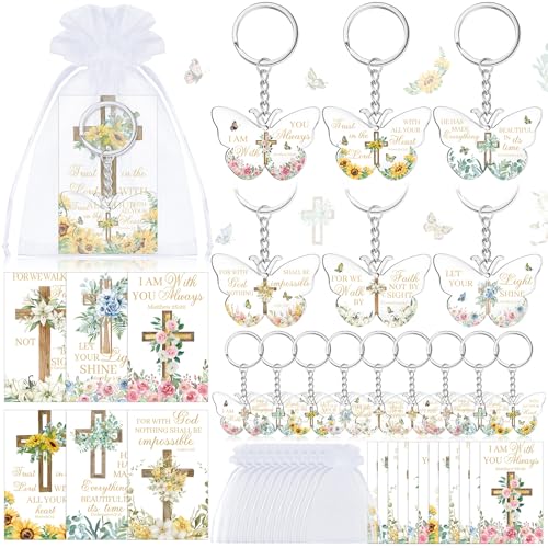 Jetec 60 Pcs Christian Keychain & Bookmark - Religious Bible Verse Gift Set with Bag for Christmas Party Favors Donation - style: Butterfly, Flowers