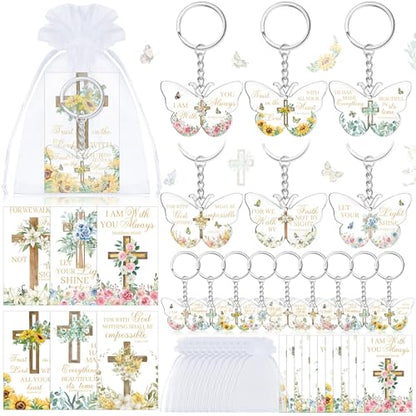 Jetec 60 Pcs Christian Keychain & Bookmark - Religious Bible Verse Gift Set with Bag for Christmas Party Favors Donation - style: Butterfly, Flowers