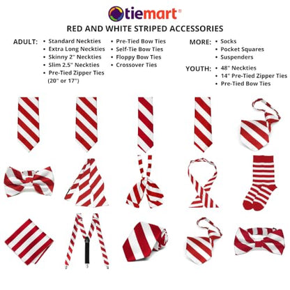 tiemart Crossover Tie - color: Red and White Striped