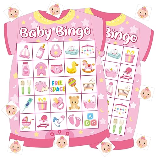 Baby Shower Bingo Cards - 24 Guests Pink Newborn Baby Bingo for Shower Party Supplies - color: Baby Girls