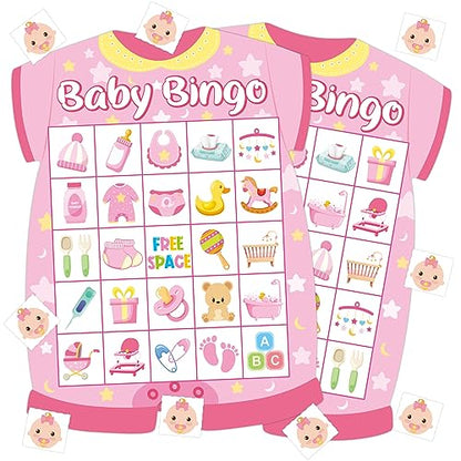 Baby Shower Bingo Cards - 24 Guests Pink Newborn Baby Bingo for Shower Party Supplies - color: Baby Girls