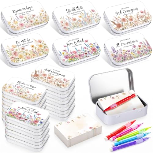 120Pcs Christian Gifts for Women, Prayer Boxes with Prayer Cards and Pencil - style: Pastel Floral