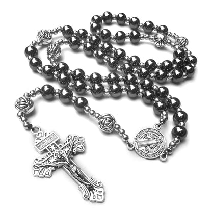 8mm Hematite rosary beads catholic for men and women