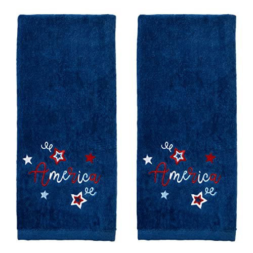 SKL Home Americana Script Hand Towel Set-2pc, Embroidered, Navy - color: America Script
