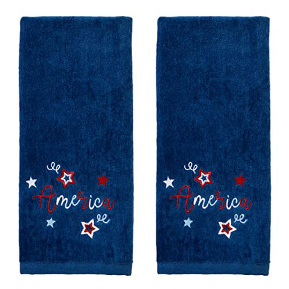SKL Home Americana Script Hand Towel Set-2pc, Embroidered, Navy - color: America Script