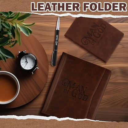 Fuyoooo 3 Pcs Man of God Gifts for Men, Leather Portfolio Notebook Pen Set - style: Man of God