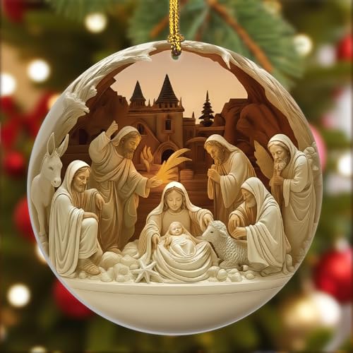 Nativity Ornaments - Religious Christian Christmas Tree Decorations, 3.5 Inch Acrylic Elegant Nativity Christmas Ornaments for Holiday Decor, Perfect Christian Ornaments for Christmas Tree, Brown - color: Style 1