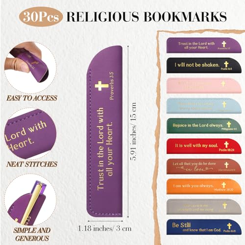 30 Sets Social Worker Gifts Bible Verse Pen with Leather Holder, Multicolor - color: Purple, black, gray, brown, dark blue, green, yellow, red, pink, blue