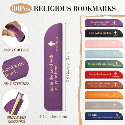 30 Sets Social Worker Gifts Bible Verse Pen with Leather Holder, Multicolor - color: Purple, black, gray, brown, dark blue, green, yellow, red, pink, blue