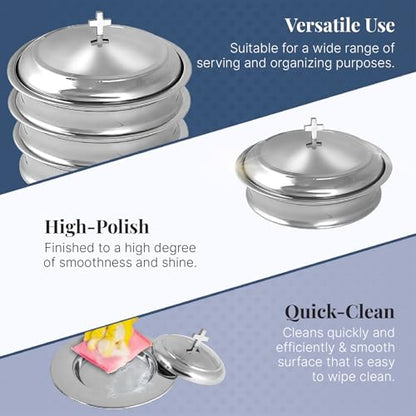 Communion Set for Church - One Communion Tray & One Bread Plate with Lid - color: Shiny (Mirror) Finish